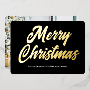 Festiva Con Relieve Metalizado Tarjeta fotográfica Merry Christmas Typography
