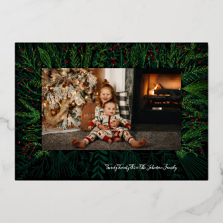 Festiva Con Relieve Metalizado Tarjeta fotográfica para Navidades de follaje Snow