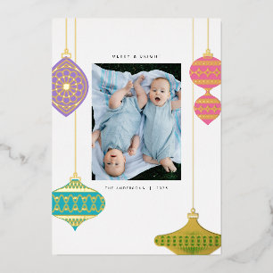 Festiva Con Relieve Metalizado Tarjeta fotográfica para Navidades de ornamentos c