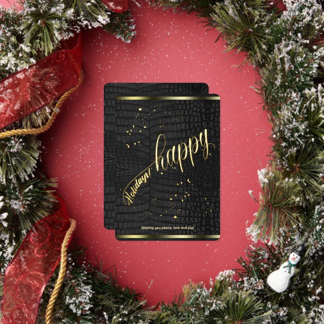 Festiva Con Relieve Metalizado Tarjeta navideña feliz impresa en cuero negro de c (in situ)