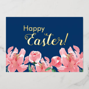 Festiva Con Relieve Metalizado Tarjeta personalizada Feliz Pascua Floral Peonías