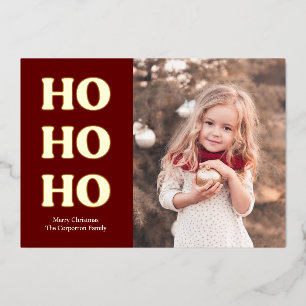 Festiva Con Relieve Metalizado Tarjeta simple de Navidades fotográficos Ho Ho H
