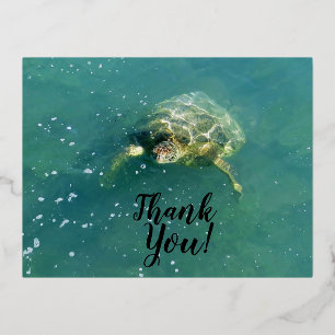 Festiva Con Relieve Metalizado Tortuga Gracias postal