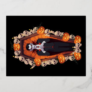 Festiva Con Relieve Metalizado 🦇 Vampiro gótico 🖤 postal negra 🎃