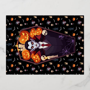 Festiva Con Relieve Metalizado 🦇 Vampiro gótico 🖤 postal negra 🎃