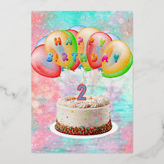Festiva Con Relieve Metalizado Vela número 2 en pastel, tarjeta de feliz cumpleañ