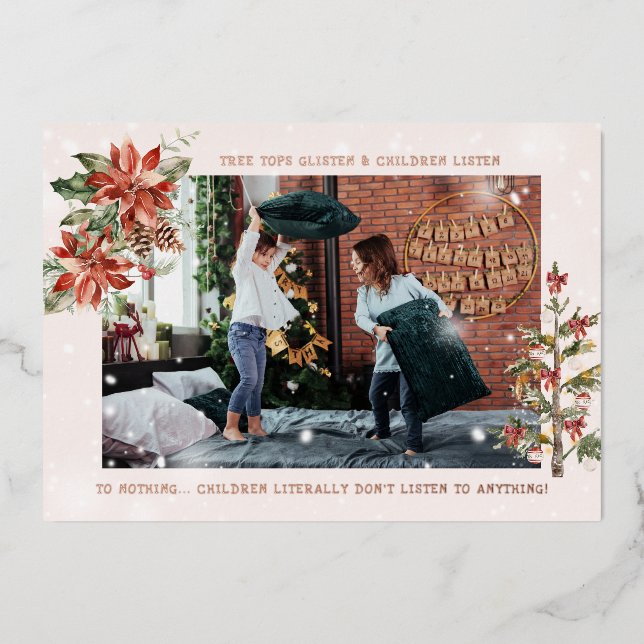 Festiva Con Relieve Metalizado Y los niños escuchan | Graciosa tarjeta fotográfic (Anverso)