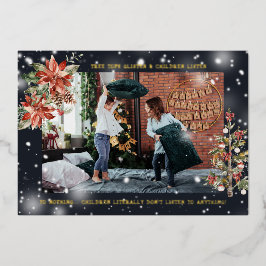 Festiva Con Relieve Metalizado Y los niños escuchan | Tarjeta de foto divertida d