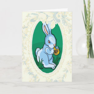 Festiva Conejo Azul Jugando Una Tarjeta De Pascua De Tromp
