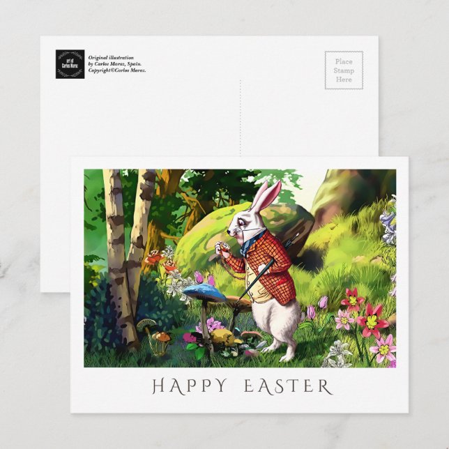 Festiva Conejo blanco | Alicia en la postal de Pascua de M (Anverso / Reverso)