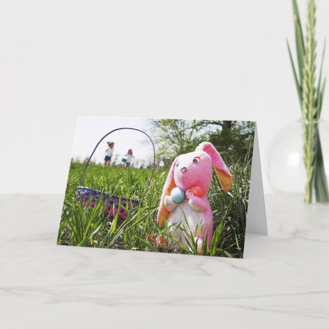 Festiva Conejo De Pascua Atrapado Por Niños Tarjeta De Pas (Anverso)