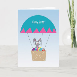 Festiva Conejo de Pascua con tarjeta de globo aerostático