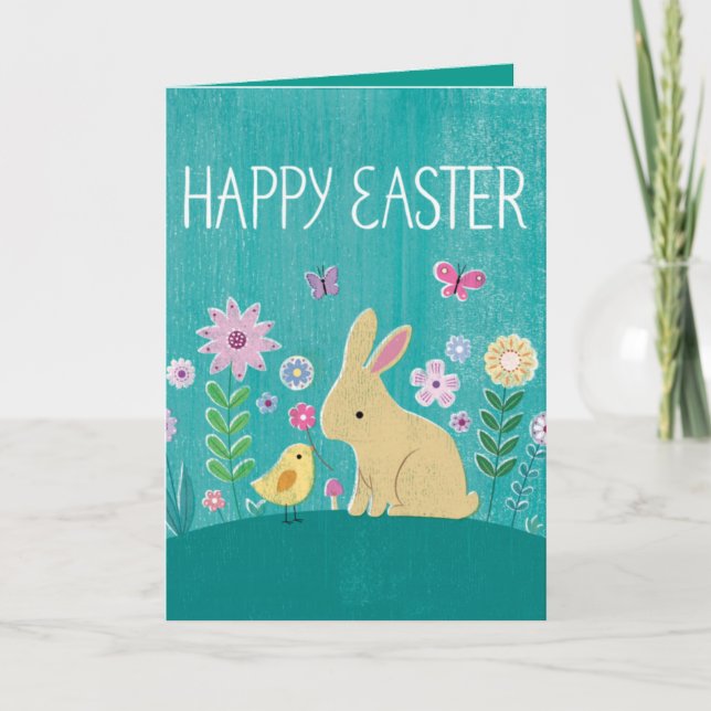 Festiva Conejo de Pascua - Tarjeta de vacaciones plegada (Anverso)