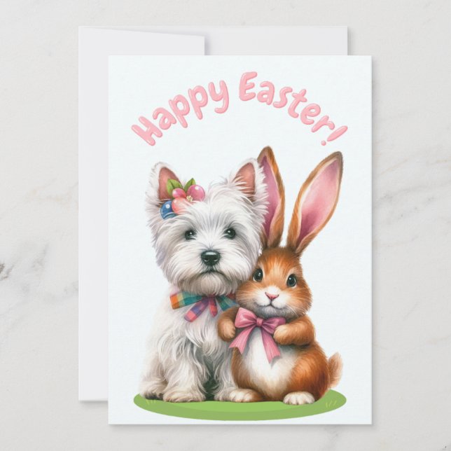 Festiva Conejo de Pascua y Tarjeta Westie Easter (Anverso)