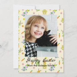 Festiva Conejo feliz de Pascua con tarjeta plana de foto d