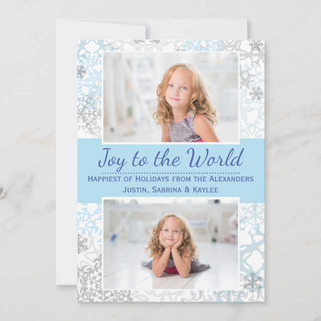 Festiva Copos de nieve blancos/azules 2 fotos - Tarjeta de (Anverso)