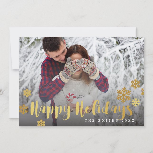 Festiva Copos de nieve dorados tarjeta de Felices Fiestas (Anverso)