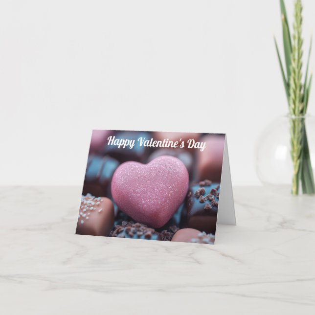 Festiva Corazón de Chocolate Rosa Tarjeta de San Valentín (Anverso)