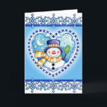 Festiva Corazón de Snowman - Tarjeta de saludo<br><div class="desc">Una tarjeta de bienvenida de invierno de un muñeco de nieve con corazón.</div>