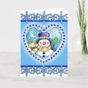 Festiva Corazón del muñeco de nieve - tarjeta de