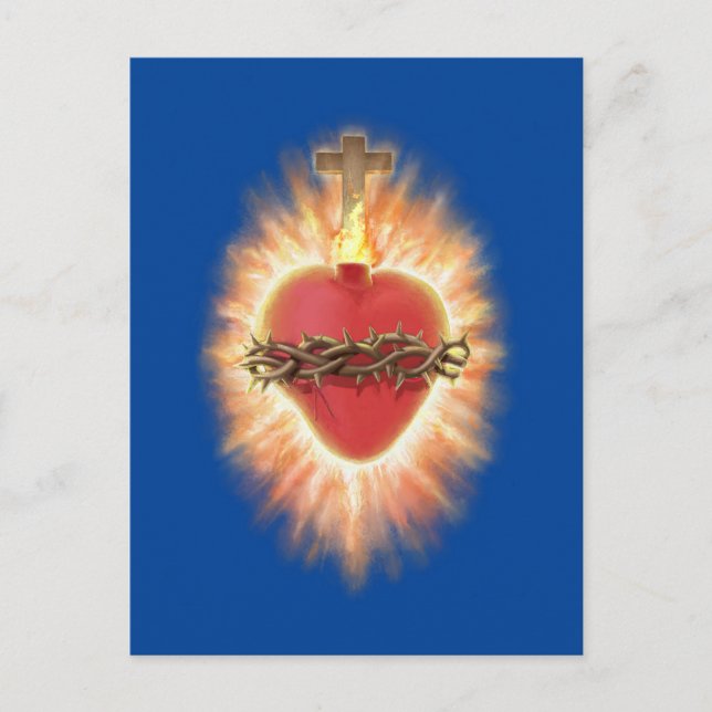 Festiva Corazón sagrado de Jesús azul postal (Anverso)