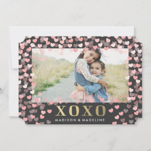 Festiva Corazones dulces en gris   Tarjeta fotográfica el 