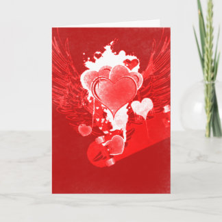 Festiva Corazones rojos con alas Skateboard Tarjeta de San
