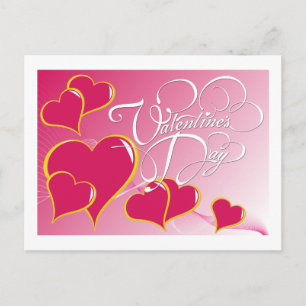 Festiva Corazones rosados San Valentín postal