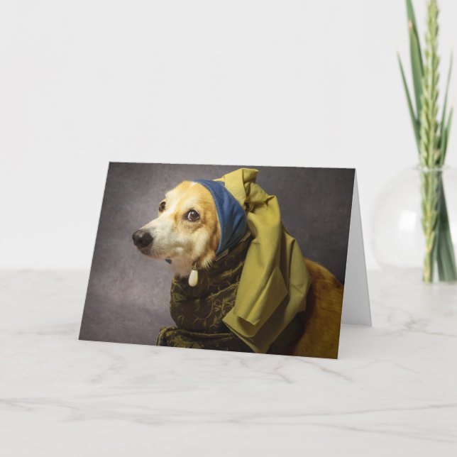Festiva Corgi con tarjeta de cumpleaños Pearl Earring (Anverso)