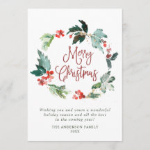 Corona de Bayas de Acebo Festivo Tarjeta de Navida