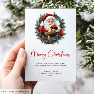 Festiva Corona de pino tradicional de Santa Claus Tarjeta 