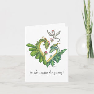 Festiva Cranberry-Holly Dragons - Tarjeta de felicitación