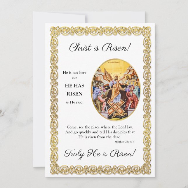 Festiva ¡Cristo es Risen! Tarjeta Ornate Frame Pascha Gold (Anverso)