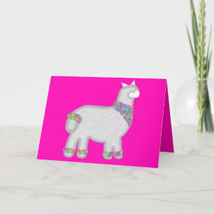 Festiva Cuidada Alpaca con flores tarjeta de cumpleaños