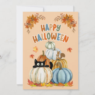 Festiva Cuidada tarjeta de Halloween para gatos y calabaza