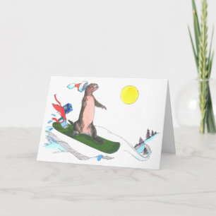 Festiva Cuidada tarjeta de Navidades de Snowboard Otter