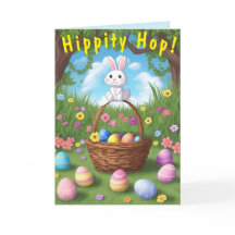Cuidada y pequeña tarjeta de pascua de hop rabbit