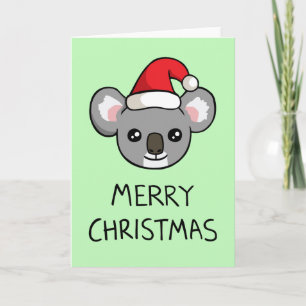 Festiva Cuidado Koala Santa Hat Dibujando tarjeta navideña