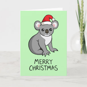 Festiva Cuidado Koala Santa Hat Dibujando tarjeta navideña