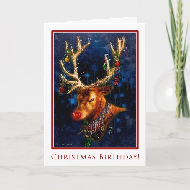 Festiva Cumpleaños de los renos con tarjeta de Navidades (Anverso)