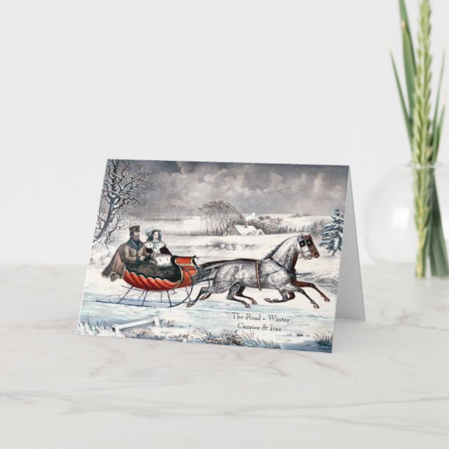 Festiva Currier & Ives - Tarjeta de saludo - La carretera, (Anverso)
