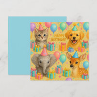 Cuta tarjeta de cumpleaños de animales para bebés.