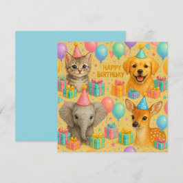 Festiva Cuta tarjeta de cumpleaños de animales para bebés.