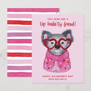 Festiva Cute acuarela Koala Niños tamaño postal Valentine