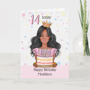 Festiva Cute Brown Chica con tarjeta de cumpleaños Cake Ha