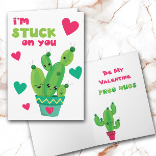 Festiva Cute Cactus agarrado en tu tarjeta de San Valentín