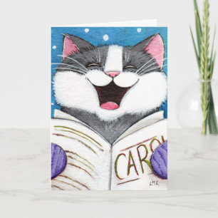 Festiva Cute Carol Canta la tarjeta de Navidades de gatos