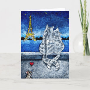 Festiva Cute Cat Mouse Paris San Valentín tarjeta de amor