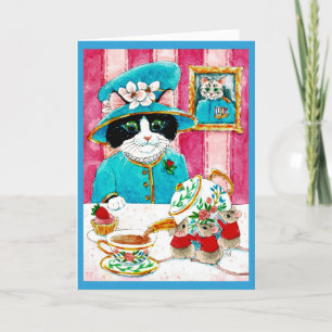 Festiva Cute Cat Tea Mouse Cumpleaños Tarjeta de amor
