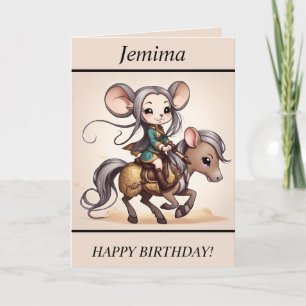 Festiva Cute Chibi Tarjeta de cumpleaños para montar a cab